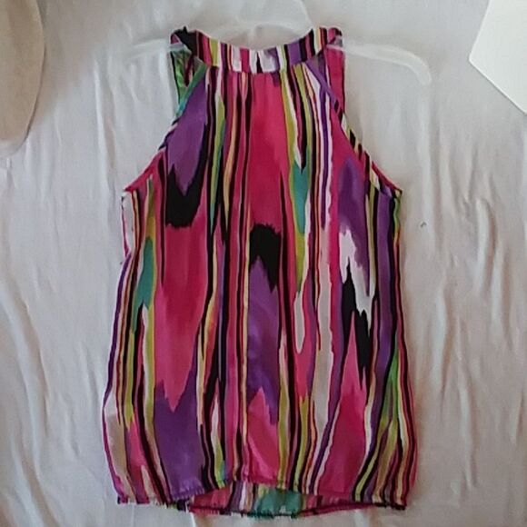 Heart Soul Silk Vibrant Watercolor Sparkly Lace Camisole Sleeveless Smock Blouse - Picture 6 of 7